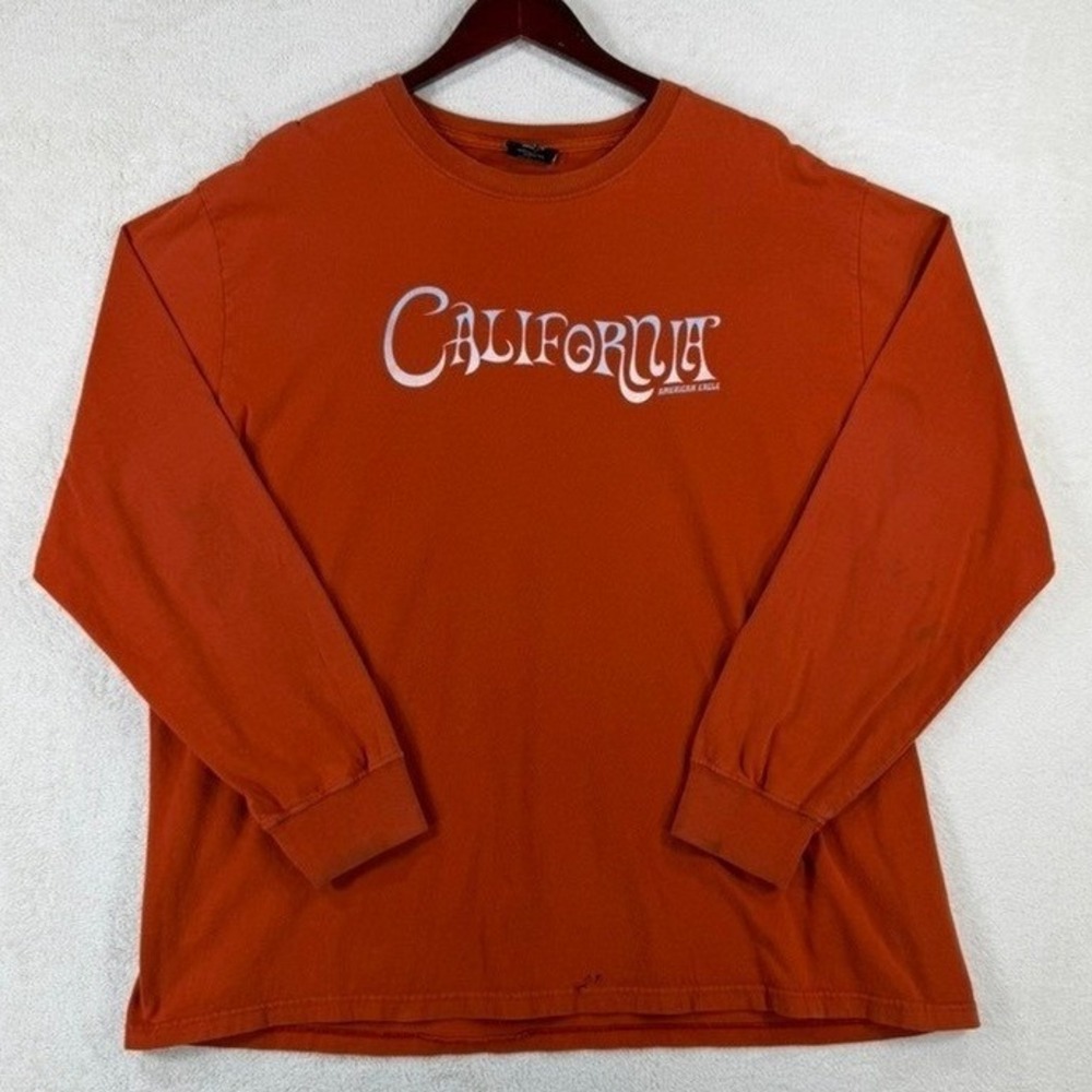 American‎ Eagle California Graphic Long Sleeve T-Shirt Mens Large Orange Cotton